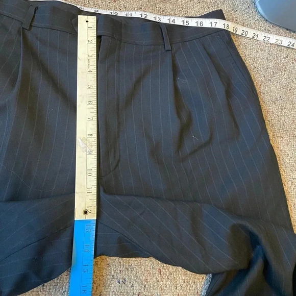 Stafford 100% Wool Black Dress Stripped Pants Men Size W-38L Pockets - Picture 2 of 4